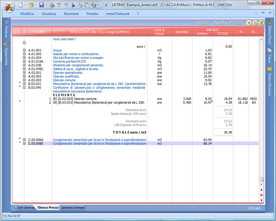 Schema di analisi prezzi