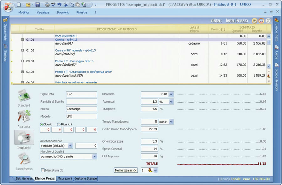 Analisi prezzi per impianti elettrici e termoidraulici acca software Calcolo costo impianto elettrico