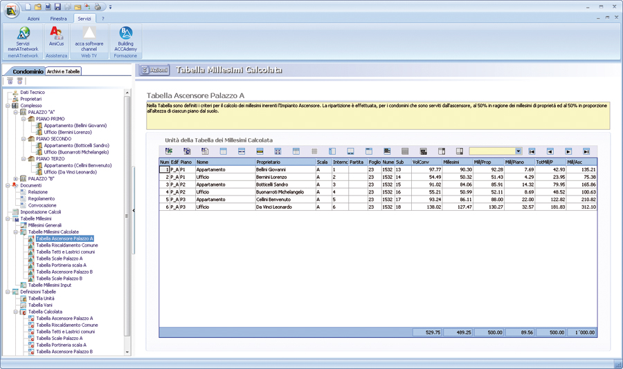 software calcolo tabella millesimali