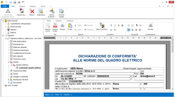 Dichiarazione conformità quadro elettrico di cantiere Dichiarazione conformità quadro elettrico di cantiere