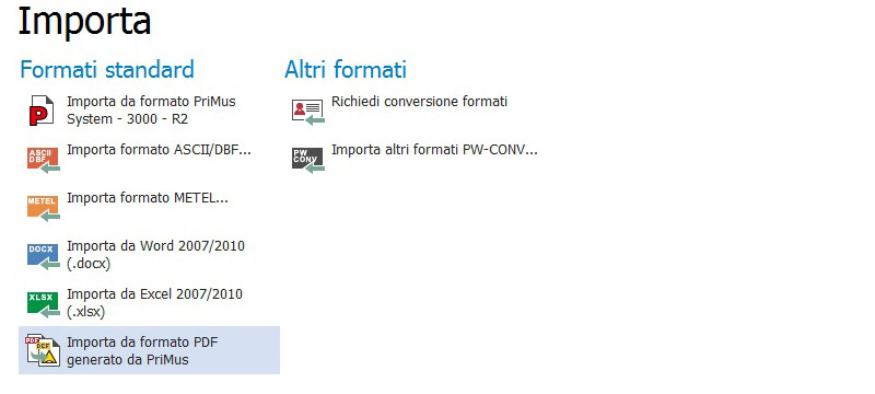 Import/export computo in formati standard